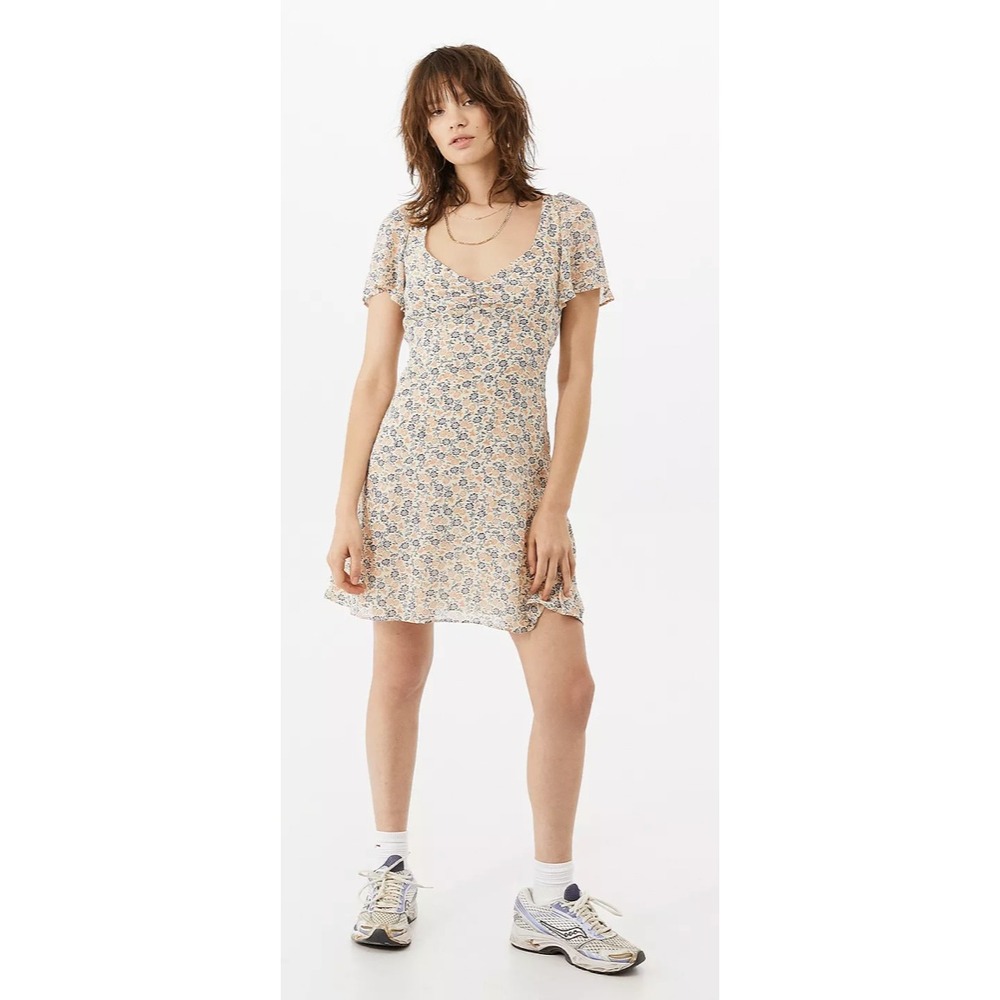 Urban Outfitters Spring Shower‎ Chiffon Floral Tie Back Cut Out Mini Dress Sz S